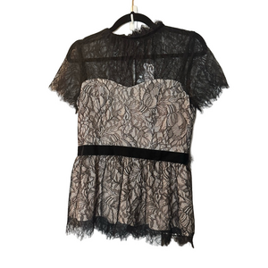 White House Black Market Black and Cream Lace Blouse